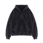 American-style Vintage Washed-and-distressed Cardigan Zip-up Hoodie