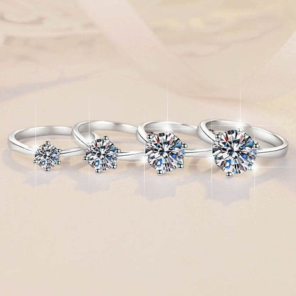 S925 Classic 6-Prong Moissanite Engagement Ring, 0.5–3ct Round Cut D-Grade VVS Certified Solitaire, Sterling Silver Wedding Gift for Her Him