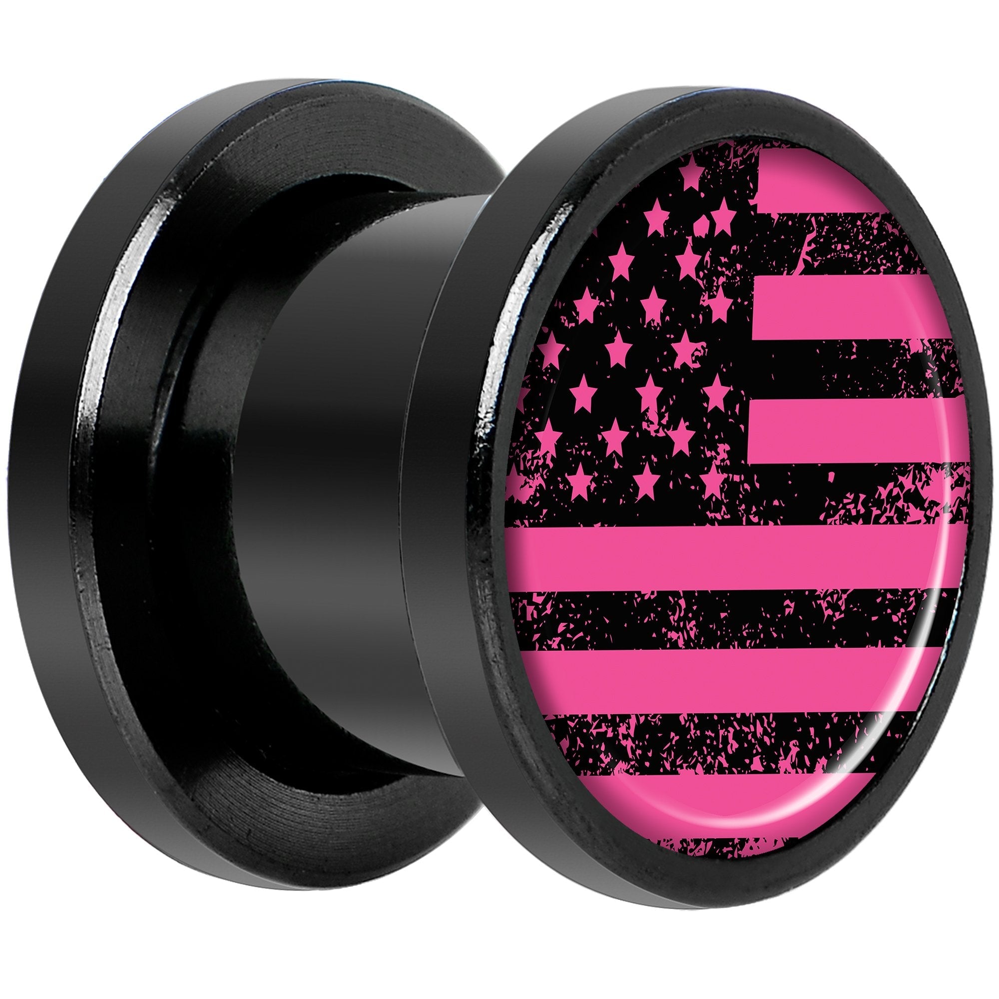Pink American Flag Black Anodized Screw Fit Plug Set 00G