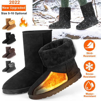 Snow Boots - Waterproof Faux Suede Mid-Calf with Warm Lining