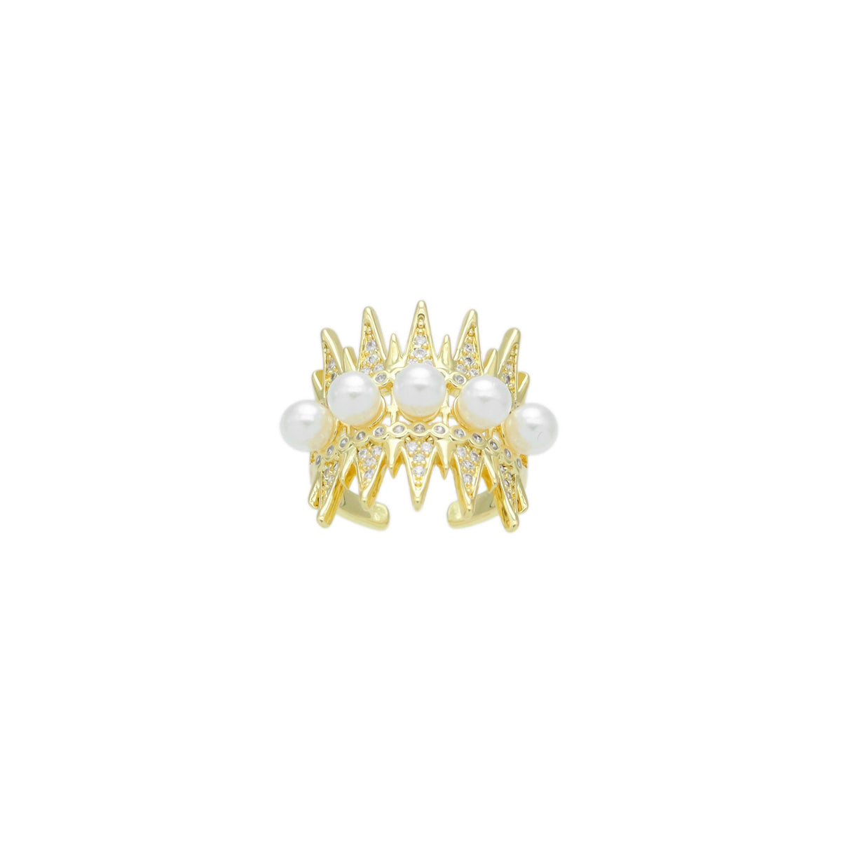 Clear CZ White Pearl Triangle Spike Adjustable Ring, Sku#LD613