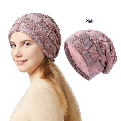 Mens Winter Knitted Hat Couples Style Warm Fleece-Lined Ear-Protecting Wool Cap