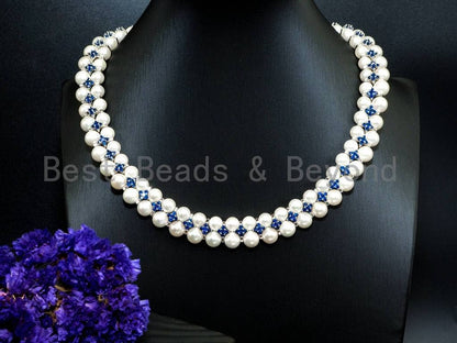 White Pearl Cubic Zirconia Necklace Bracelet Set, P18