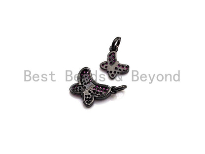 Fuchsia CZ Micro Pave Butterfly Pendant/Charm,Cubic Zirconia Paved Charm, Necklace Bracelet Charm Pendant,7x9/10x13mm,sku#X139