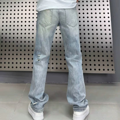 Fumei Personalized Perforated Design Denim Casual Versatile High Street Straight Leg Pants