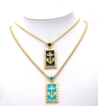 CZ Enamel Anchor Pendant, Sku#JL76