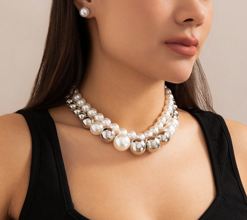 Hip-hop Punk Large Beads Short Necklace Women CCB Beads