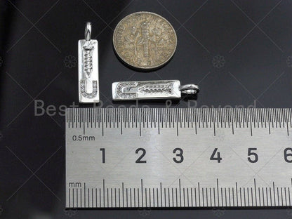 CZ Micro Pave Screw you Rectangle Pendant/Charm, Rectangle  Cubic Zirconia Pendant, Silver/Gold Tone,6x24mm,Sku#L319