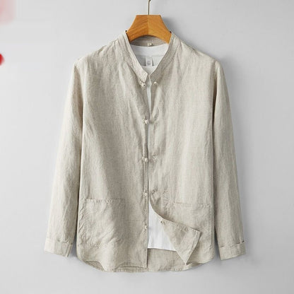 Mens Retro Chinese Style StandUp Collar LongSleeve Shirt