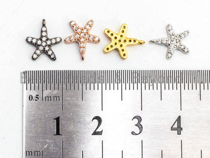 CZ Micro Pave Small Starfish Pendant/Charm, Cubic Zirconia Pendant in Gold Rose gold Black Silver, Fashion Jewelry Findings, 9x10mm, sku#B77