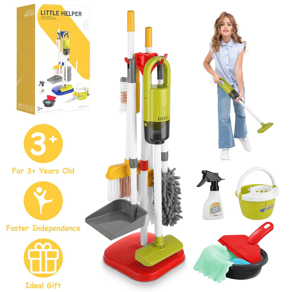 Kids Cleaning Toy Set with Vacuum, Broom & Stand - 14pc