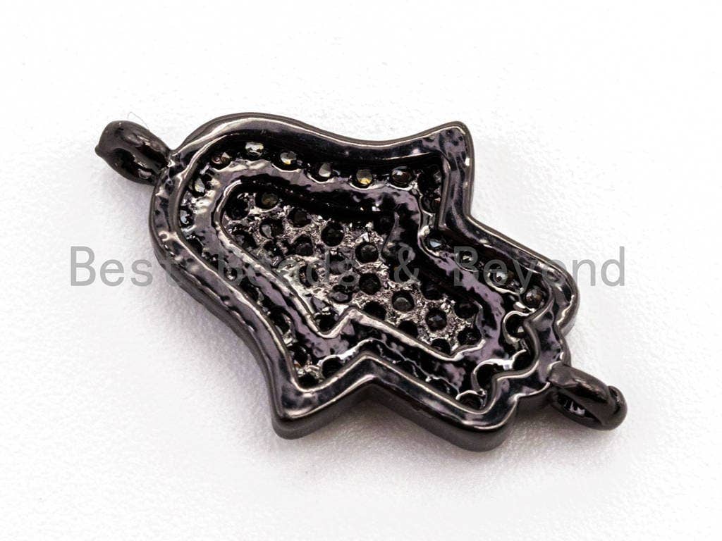CZ Clear Micro Pave Hamsa Hand Connector, CZ Pave Jewelry Charm Findings, Bracelet Charm link findings, Gold/Rose gold 11x18mm,sku#A55