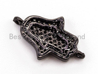 CZ Clear Micro Pave Hamsa Hand Connector, CZ Pave Jewelry Charm Findings, Bracelet Charm link findings, Gold/Rose gold 11x18mm,sku#A55