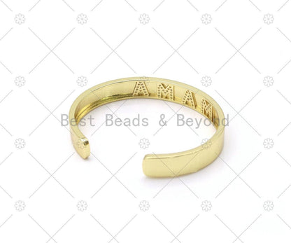 CZ Mirco Pave MAMA Word Open Cuff Bracelet, 18K Gold Filled