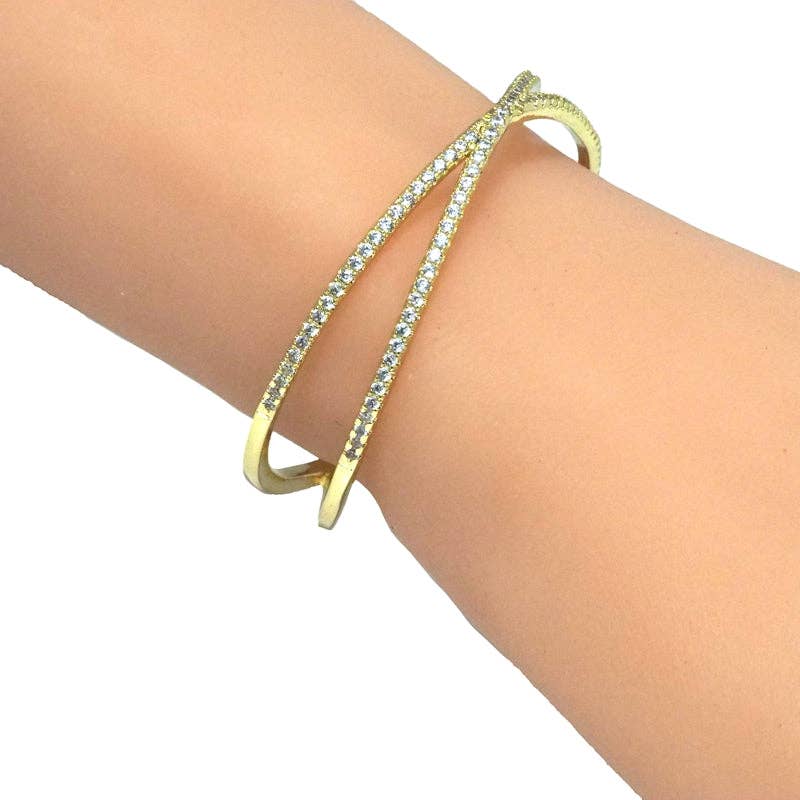 Clear CZ Gold Cross Adjustable Bracelet, Sku#LD403