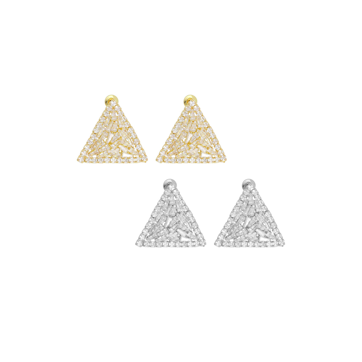 Baguette CZ Gold Silver Triangle Shape Stud Earrings, Sku#L738