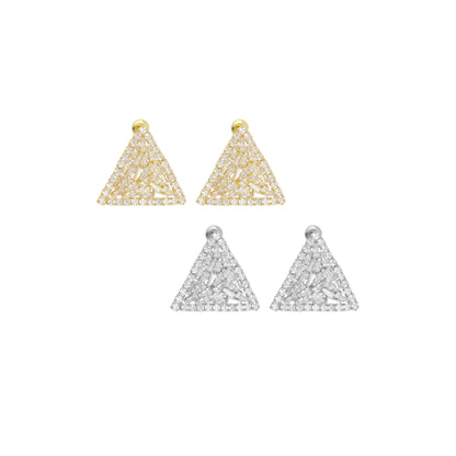 Baguette CZ Gold Silver Triangle Shape Stud Earrings, Sku#L738