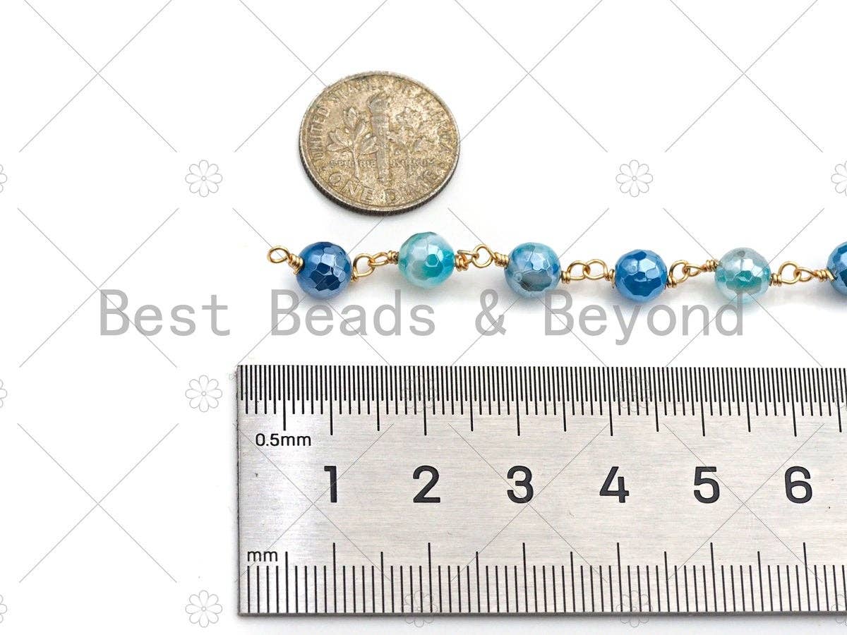 Mystic Agate Brown/Blue/Grey Rosary Chain, 6mm Agate Beaded