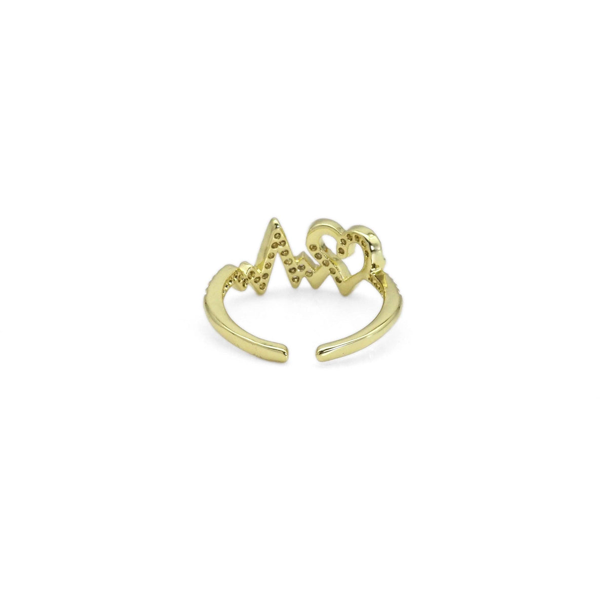 Gold CZ Heart electro wave line Adjustable Ring, Sku#LD498