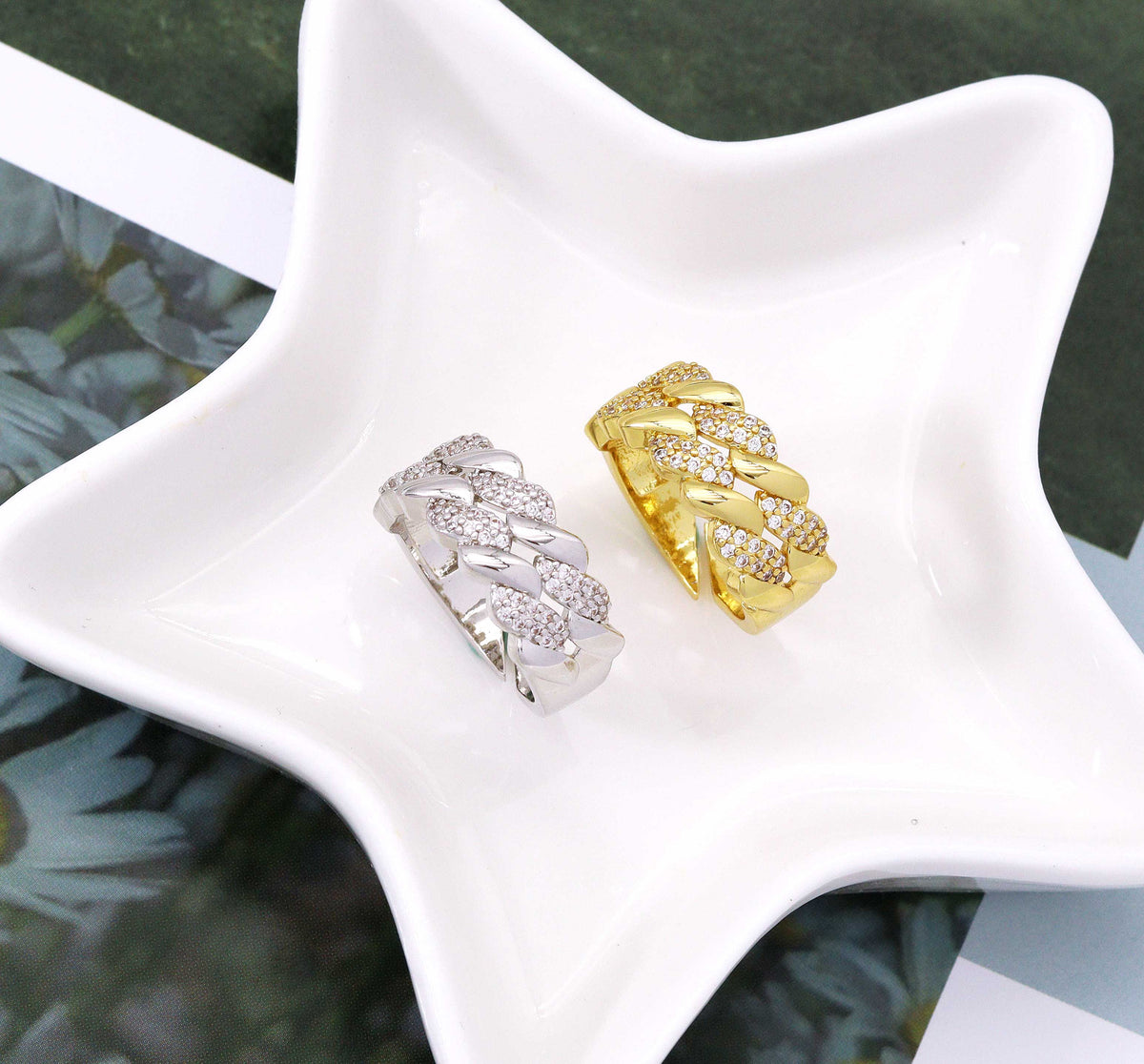 CZ Pave Chunky Chain Link Ring, Sku#B208