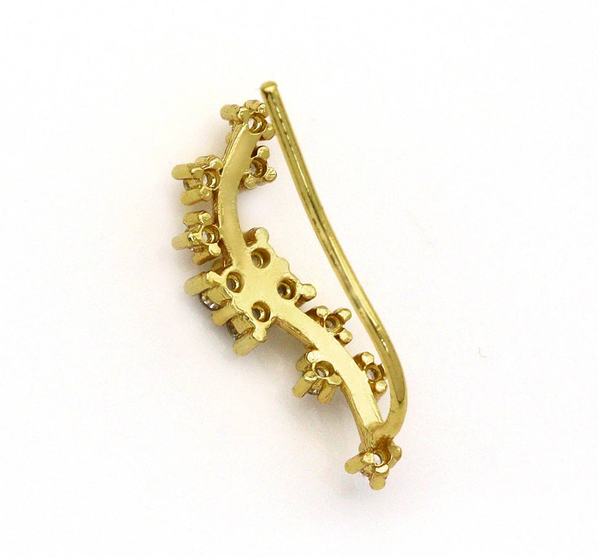 Gold Ear Climber Earring in Clear Crystal, Flower Blossom Earrings, Sku#B223