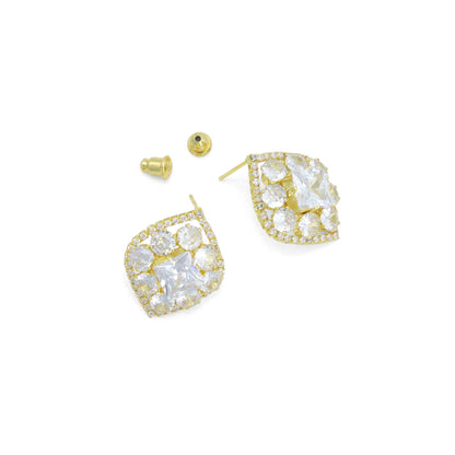 Baguette Diamond CZ Gold Silver Marquise shape Stud Earrings, Sku#L737