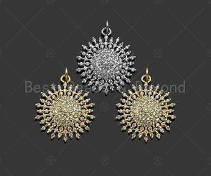 Gold Silver Sunflower Radical Flower Pendant,Cubic Zirconia Silver/Gold Charm, Necklace Bracelet Charm Pendant, 21x24mm, Sku#LK294