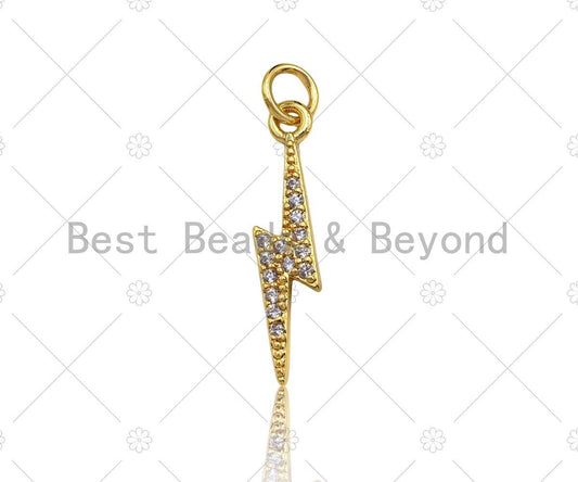 CZ Micro Pave Lightning Shape Pendant/Charm,Cubic Zirconia Charm,Necklace Bracelet Charm Pendant,4x20mm,Sku#LD22
