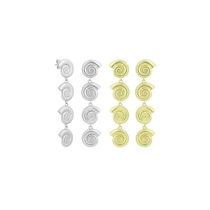 Silver Gold String Snail Shell Dangle Earrings, Sku#A471