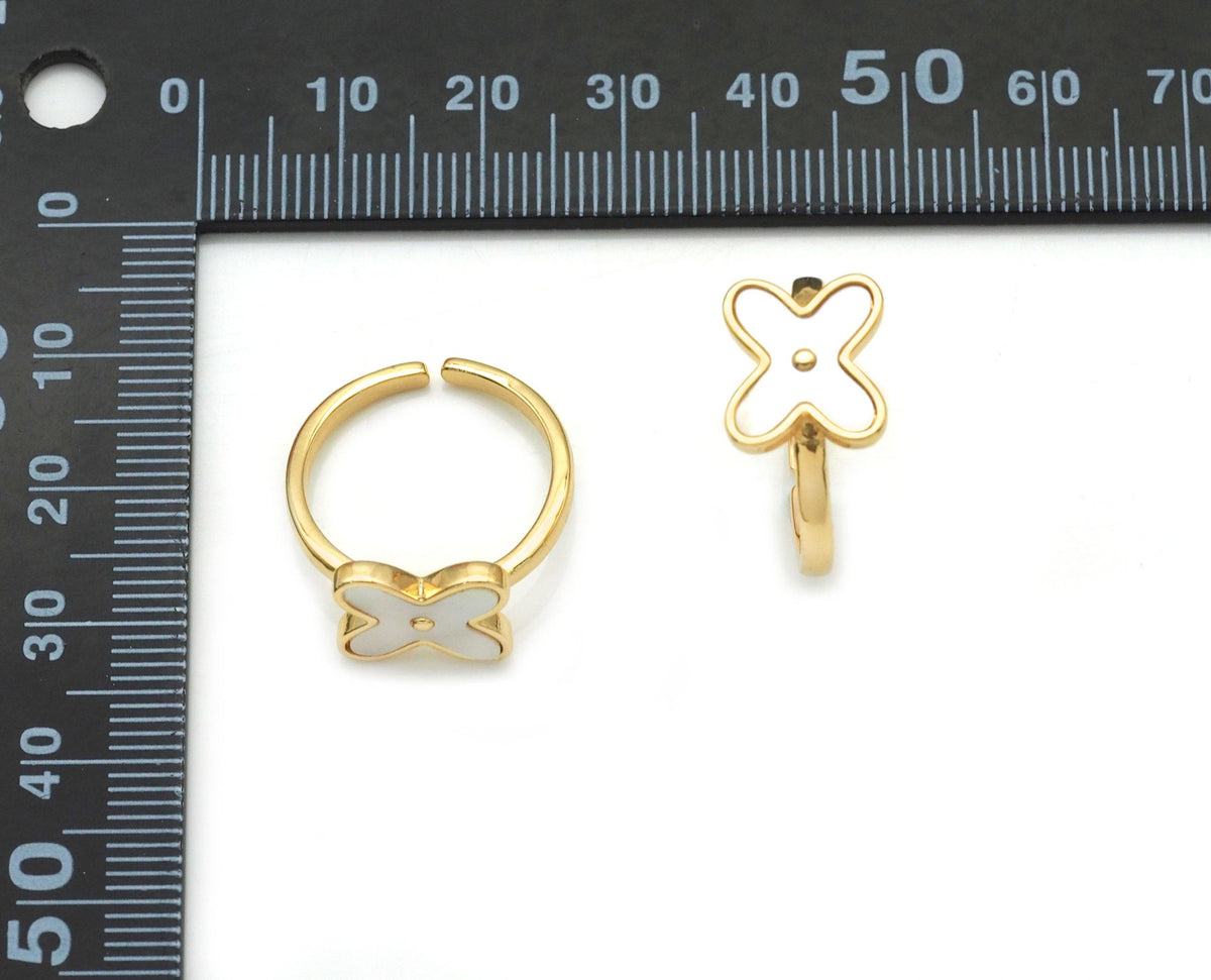 Gold Mother of Pearl Flower Adjustable Ring, Sku#X366