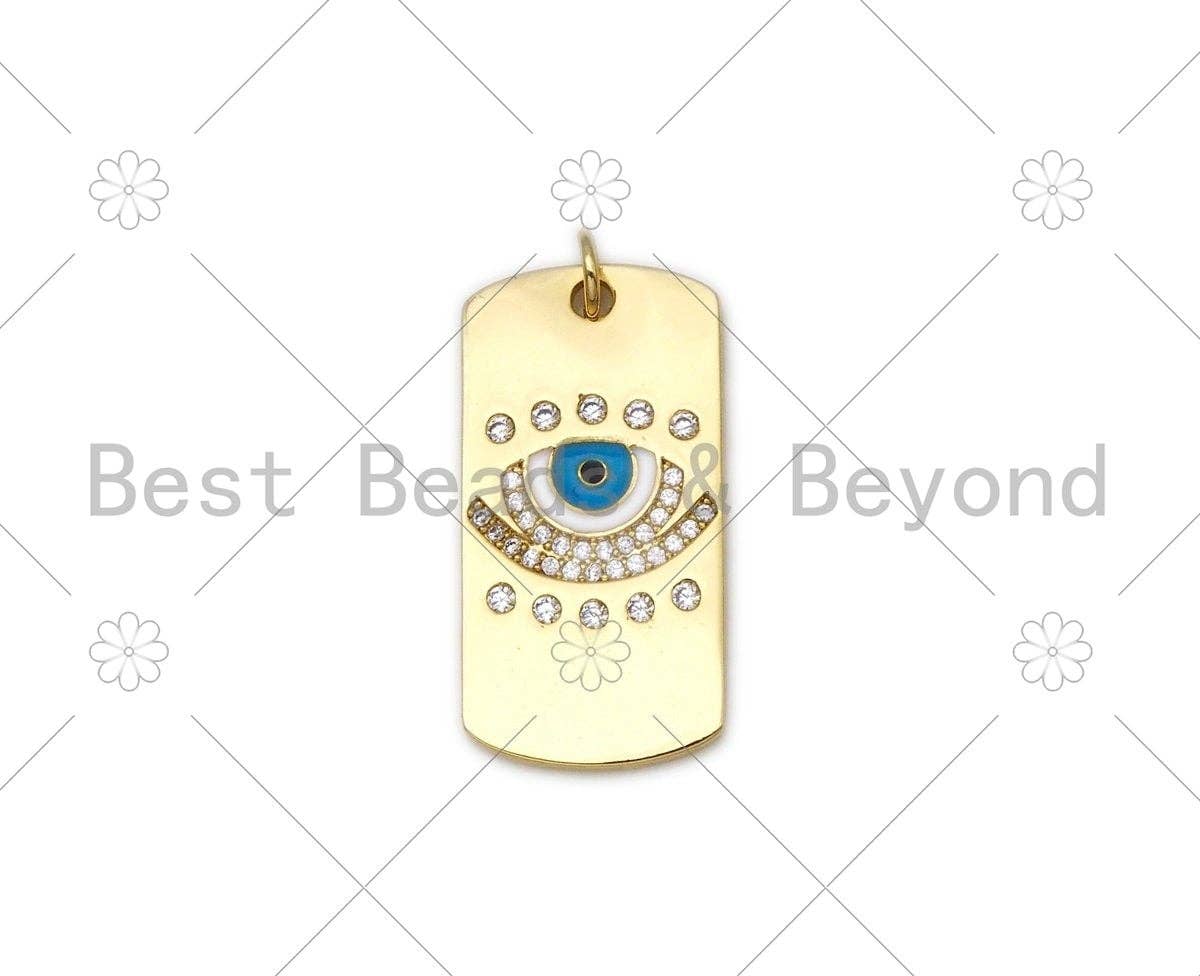 CZ Micro Pave Turquoise Blue Evil Eye Dog tag charm,18K Gold Filled Evil Eye Charm,Sku#L581