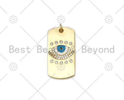 CZ Micro Pave Turquoise Blue Evil Eye Dog tag charm,18K Gold Filled Evil Eye Charm,Sku#L581