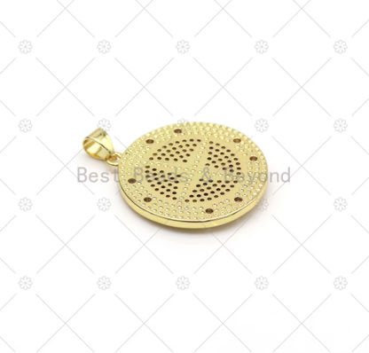 CZ Micro Pave Compass On Round Coin Shape Pendant, 18K gold Filled Medallion Charm, Necklace Bracelet Charm, Sku#LK531