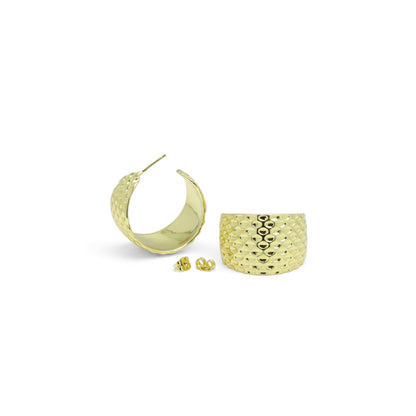 Gold Silver Chunky Hammered Half Hoop Earrings, Sku#LD601