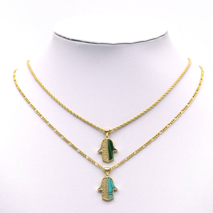 CZ Turquoise Malachite Abalone Hamsa Hand Charm, Sku#L677