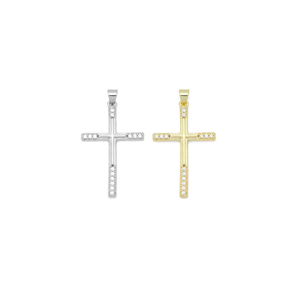 Gold Silver Clear CZ Cross Charm Pendant, Sku#LD636