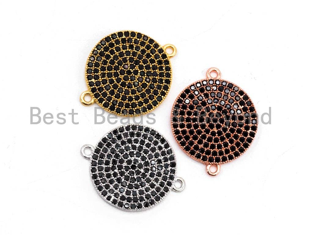 Black CZ Micro Pave Round Disc Connector, Cubic Zirconia Space Connector, Bracelet Necklace Findings, 16x19mm, 1pc,SKU#A85
