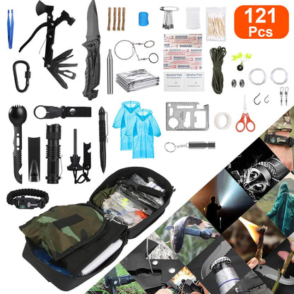 121Pcs Survival Kit for Outdoor Adventure and Emergency Gear