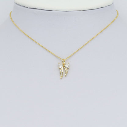 Gold Clear Heart CZ Bowknot Charm Pendant, Sku#LK985