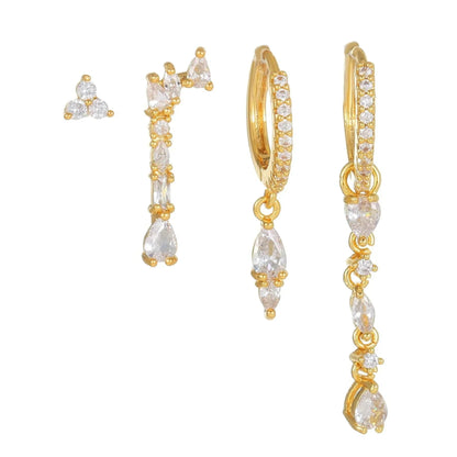 Multi Sets of Chic Star&Moon Earrings, 3-6pcs, 18k Gold Plated Stud Drop Hoop Huggie Cuff Chain, S925 Needle