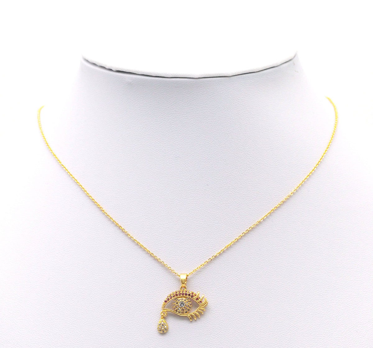 Gold Fuchsia CZ Evil Eye With Tear drop Charm, Sku#LD331