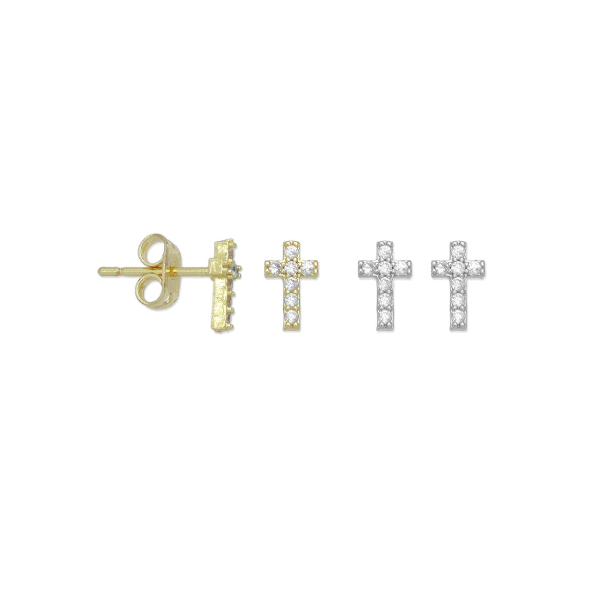 Cute Gold Silver Clear CZ Cross Stud Earrings, Sku#A425