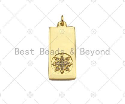 CZ Micro Pave Butterfly Moon Five Point Star North Star On Rectangle Pendant,CZ Medallion Charm, Necklace Bracelet Charm,12x28mm, Sku#LK278
