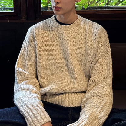 Mens Long-Sleeve T-Shirt American-Style Retro Heavy-Weight Knitted Hooded Sweater