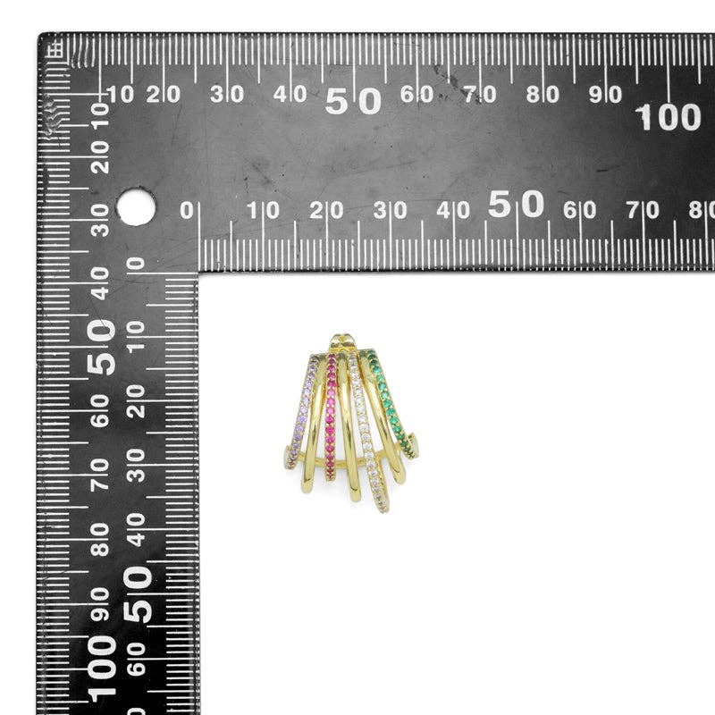 Clear Colorful CZ Multiline Claw Shape Earrings, Sku#A393