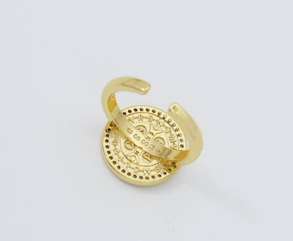CZ Jesus Round Adjustable Ring, Sku#LD254