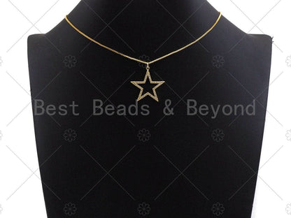 Gold Five Point Star Shape Pendant,  Frame Star Charm, Pave Star Pendant, Gold plated, 27mm, Sku#LK81