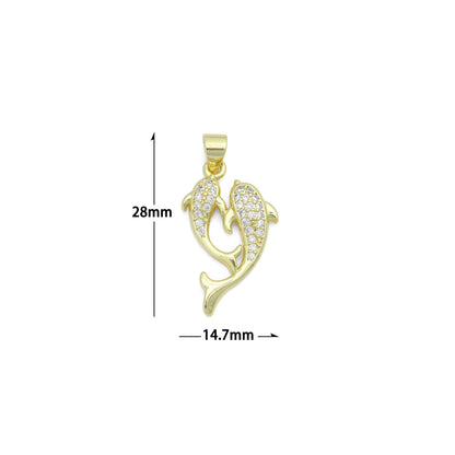 Clear CZ Gold Dolphin Charm Pendant,Sku#LD715