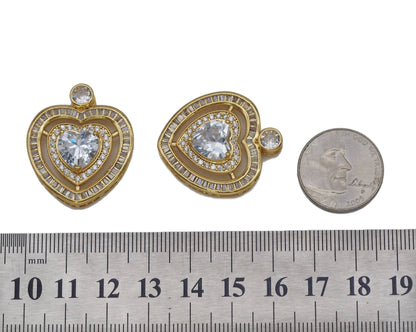Big Crystal Double Dual Heart Charm, Baguette cz heart, Sku#LK609