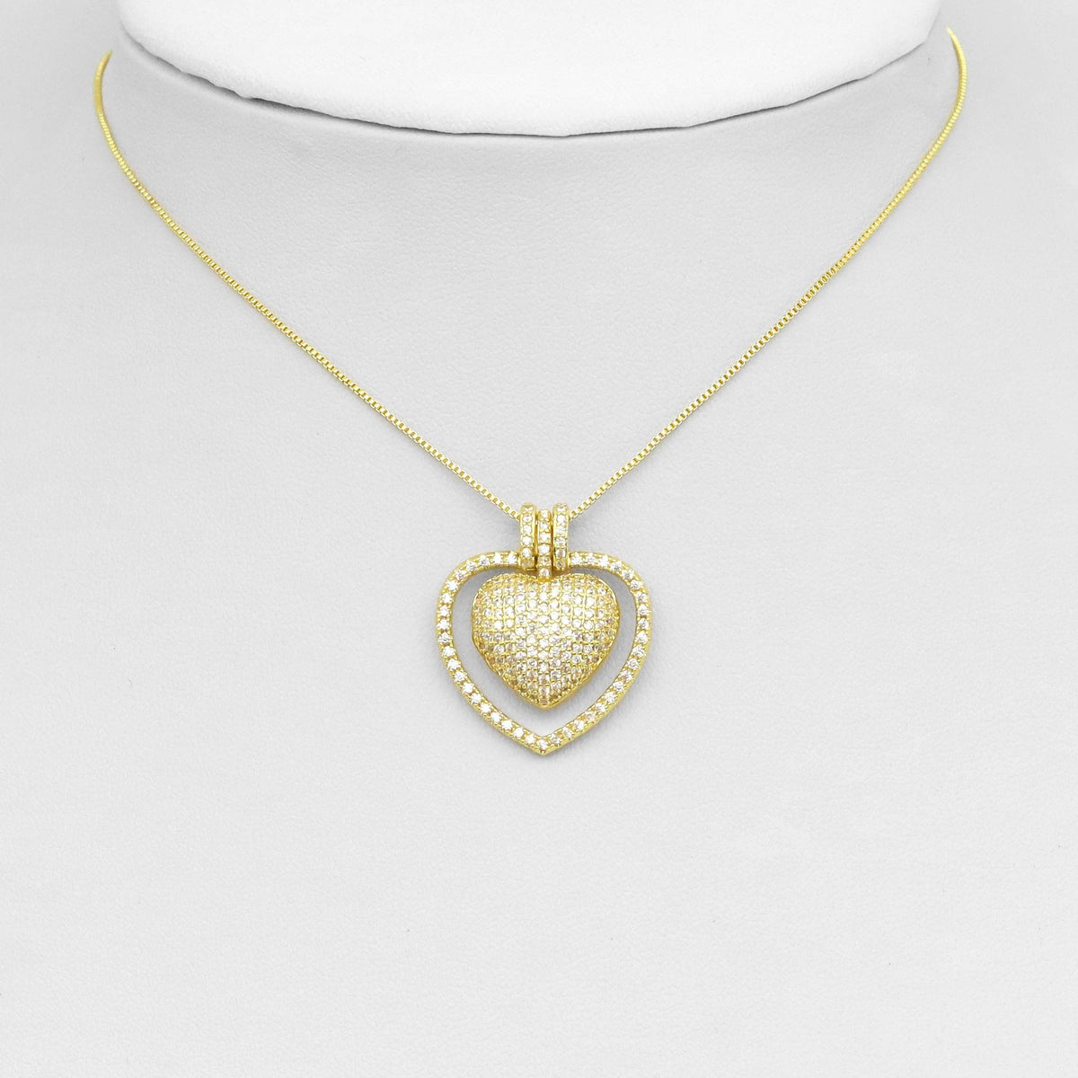 CZ Pave Double Heart Pendant, Sku#A216